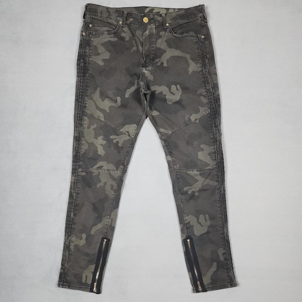 True Religion Mick Jeans Mens 33 Camo Slouchy Skinny Moto Biker Ankle Zip